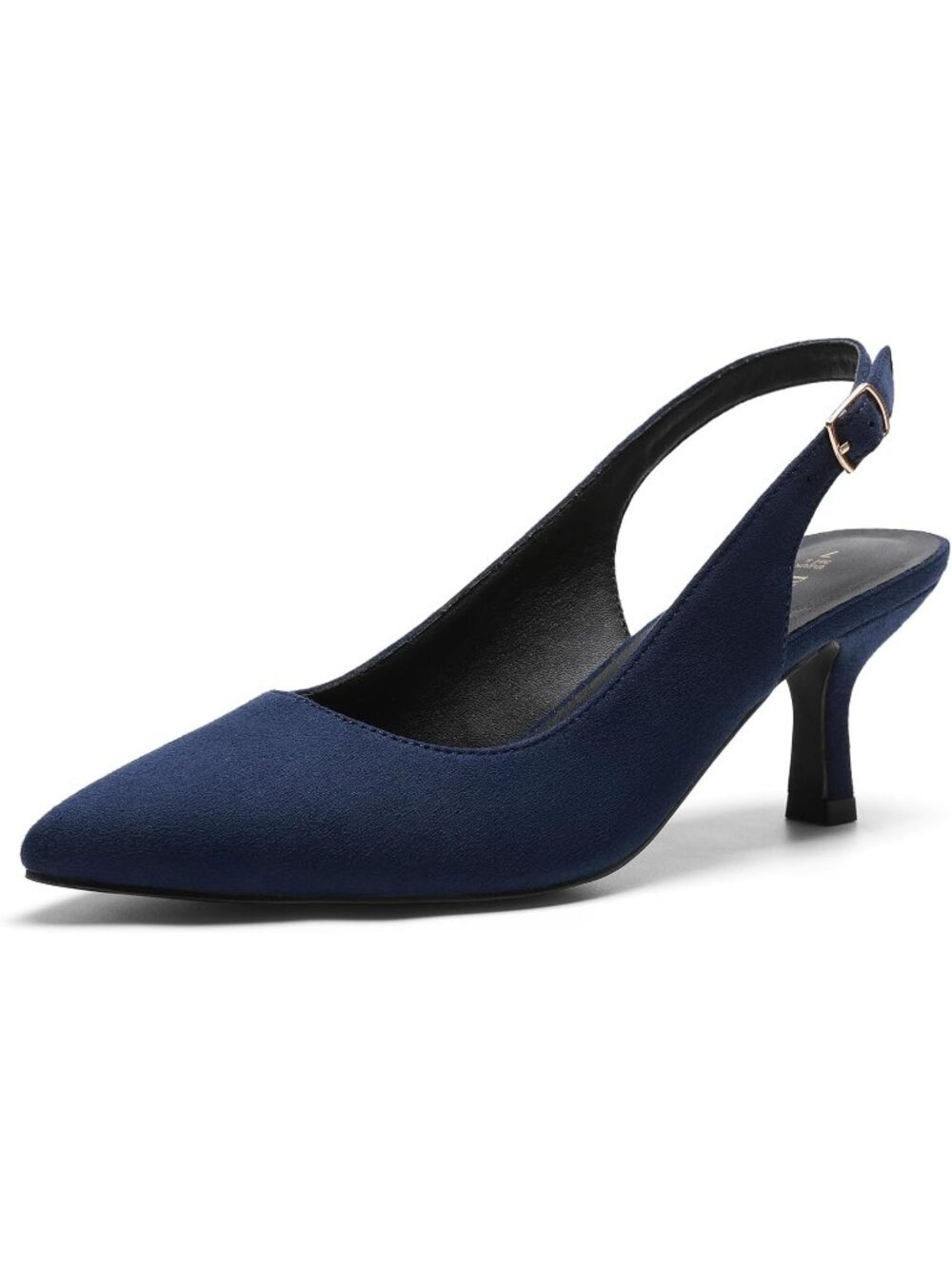 Women's Low Kitten Heels Slingback Navy Pointed Closed Toe Sandals Dress Shoes